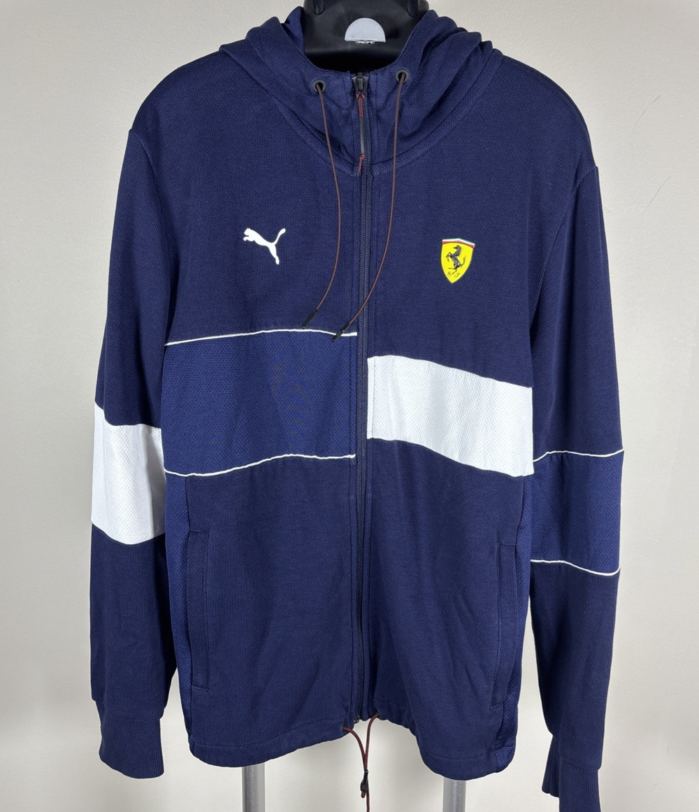 Puma Scuderia Ferrari Full Zip Hooded Jacket Hoodie Blue & White Men's Small